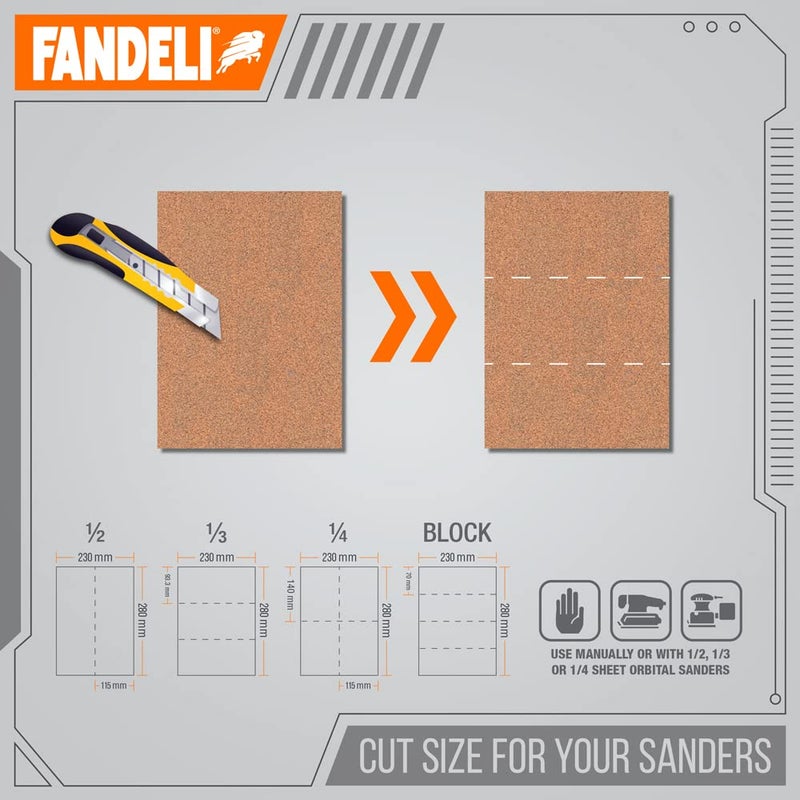 Fandeli | Multi-Purpose Sandpaper | 60 Grit | 25 Sheets of 9'' x 11'' | Metal and Wood Sandpaper | Wall Sandpaper | Hand Sanding | Orbital Sanders - Image 4